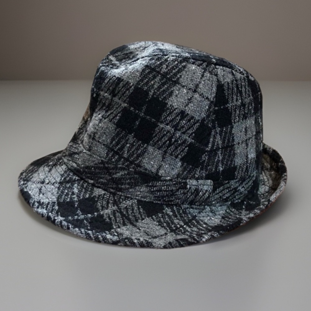 Gray Black Plaid URBAN CHIC Large Fedora Trilby Urban Gangster Hat OS